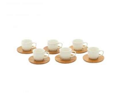 Set 6 Elegante Espressotassen Scottish Style mit Bambus Untertasse