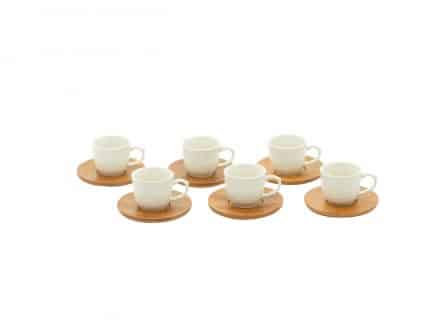 Set 6 Elegante Espressotassen Scottish Style mit Bambus Untertasse