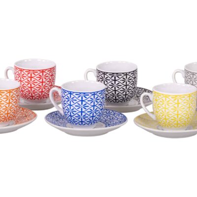 Set 6 Espressotassen elegantes Farbmuster mit Untertasse
