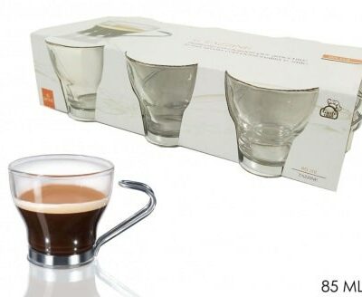 Set 6 Espressinotassen aus Glas 85 ml mit Metalhenkel