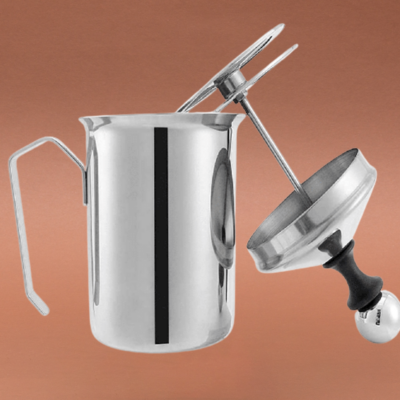 Manueller Milchaufschäumer 500ml Edelstahl mit doppeltem Sieb